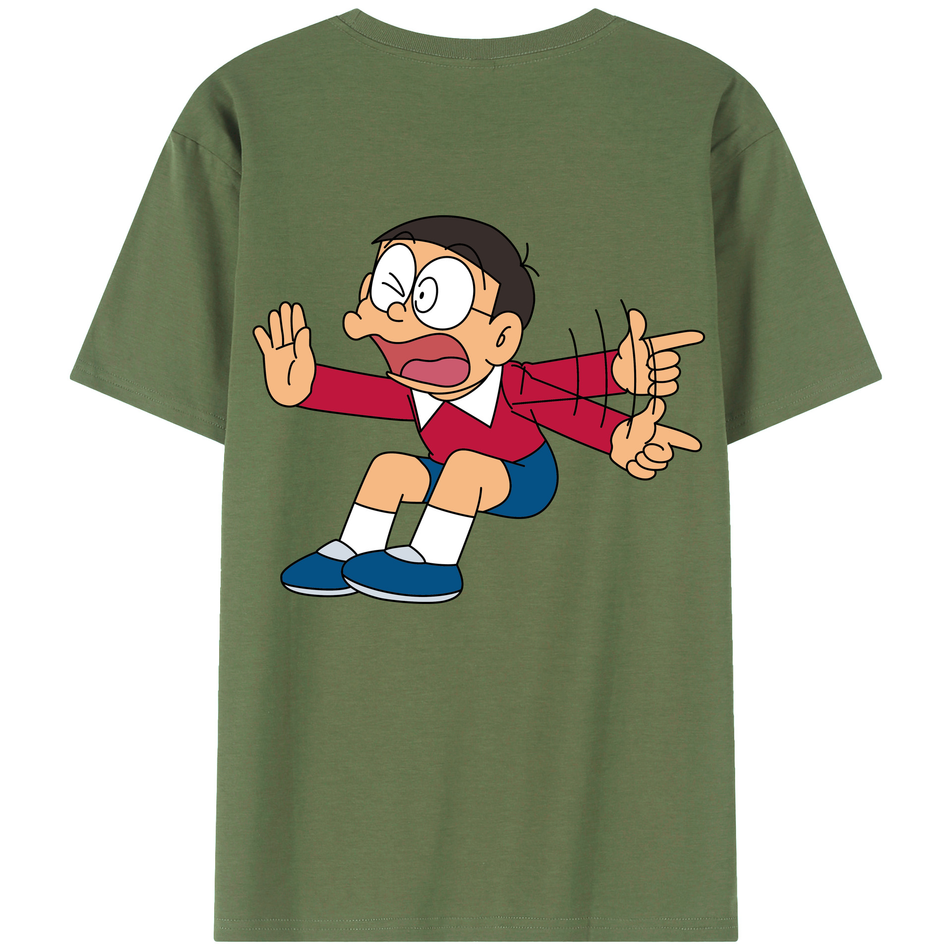 （画像用） ドラえもん 野比 のび太 Doraemon Nobita Nobi 綿100％ メンズ半袖Tシャツ（バックプリント） 通気性